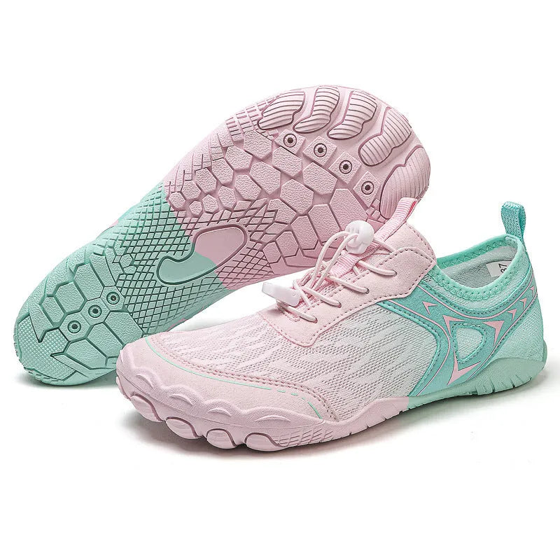 Five finger non-slip upstream shoes in army green colour with rubber sole and elastic band.