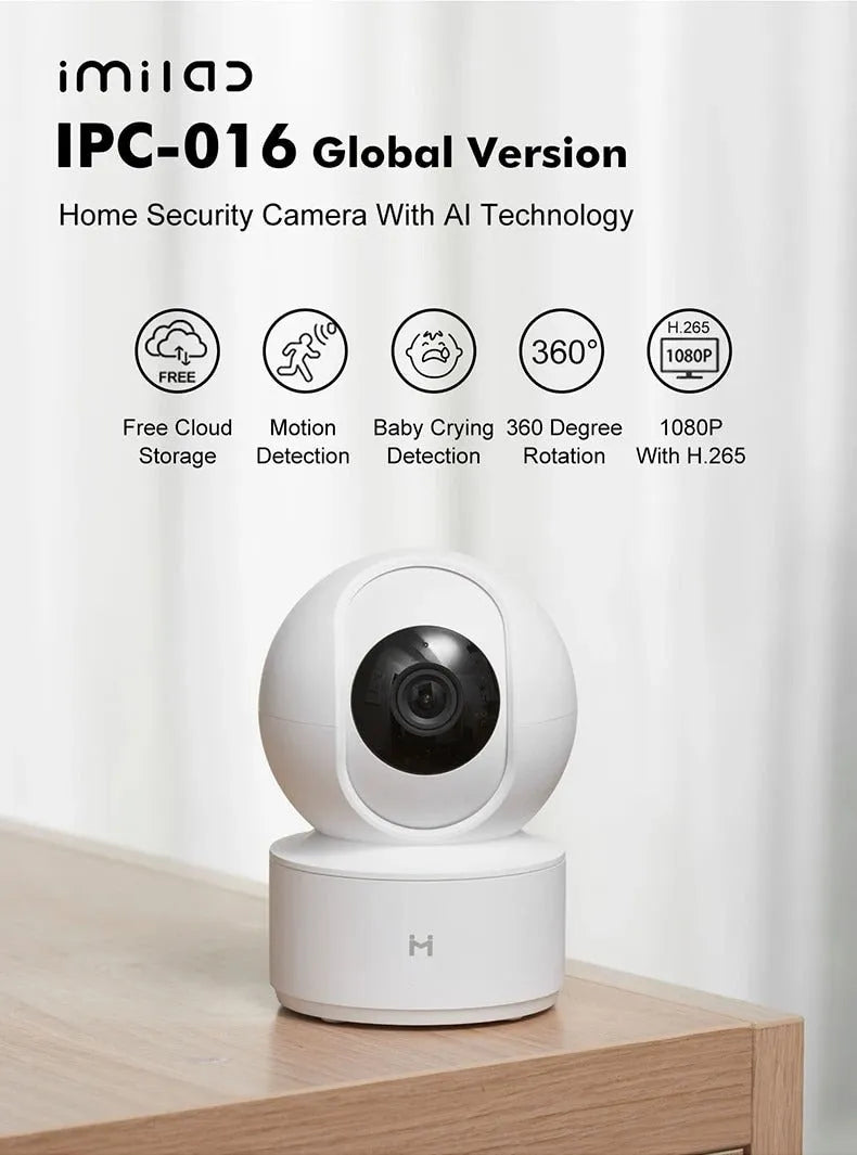 White Xiaobai Smart Camera showing front lens with 110° wide angle and compact 108x76x76mm dimensions