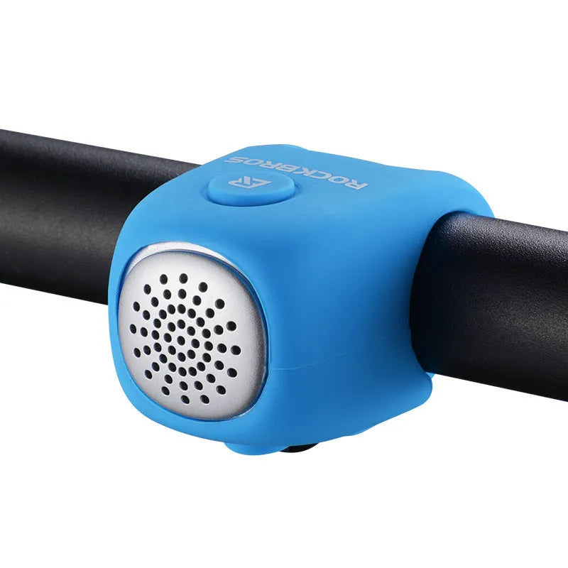 Elastic silicone driving electric horn mountain bike bell in black attached to bicycle handlebars