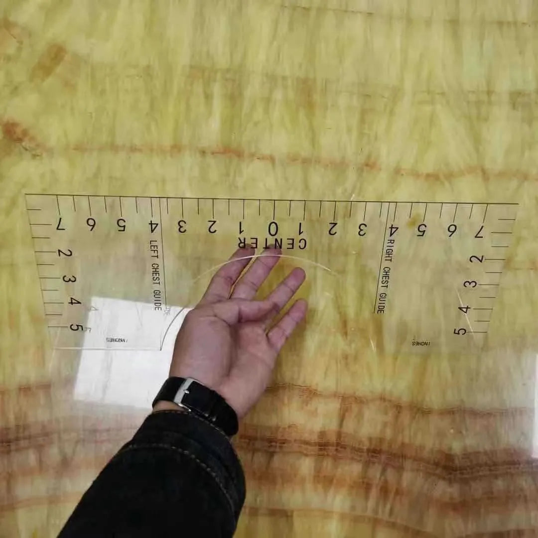 Transparent acrylic 10x6 inch sewing patch ruler for T-shirt fabric alignment