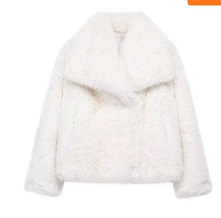 Cozy plush winter coat with thick lapel collar in various color options