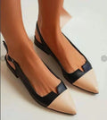 Women's pointed toe low heel pumps with colour matching, chunky heel under 3cm, PU upper, sizes 34-43