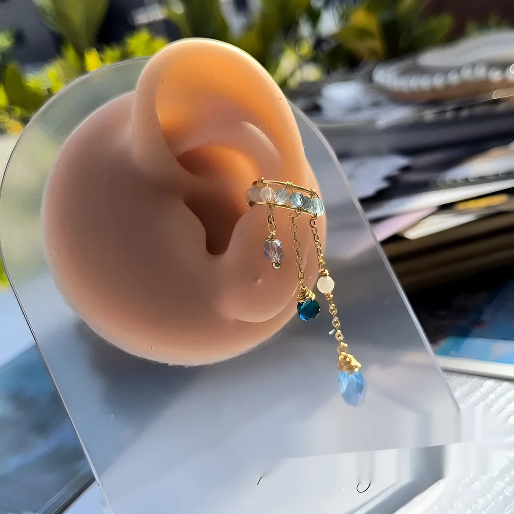 Ocean blue treasure ear clip in love heart shape with silver or gold plated alloy finish