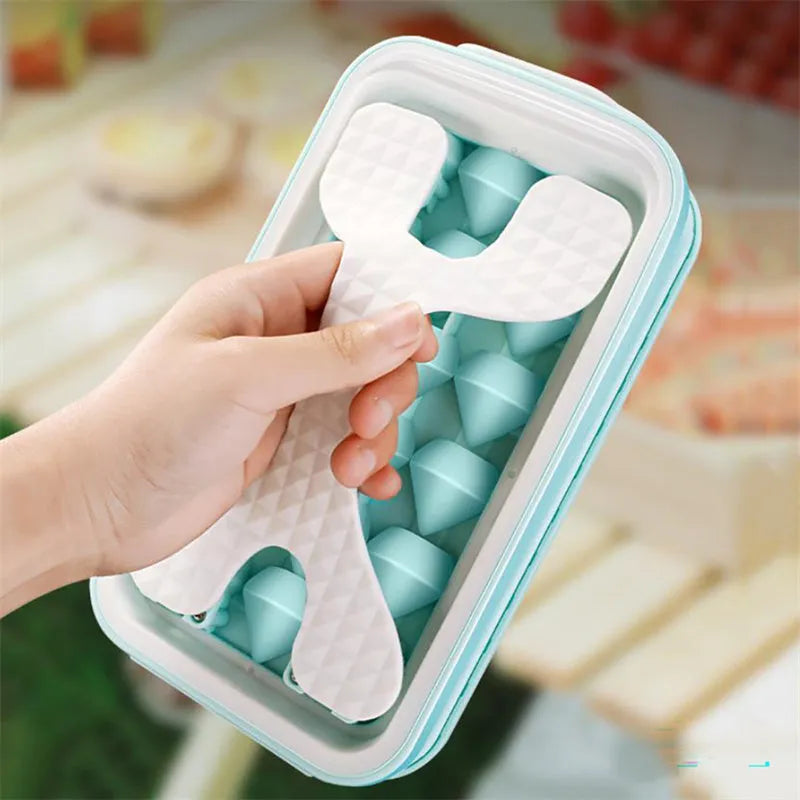 Silicone ice cube mould and water bottle combo in light grey, sky blue, or white colour.