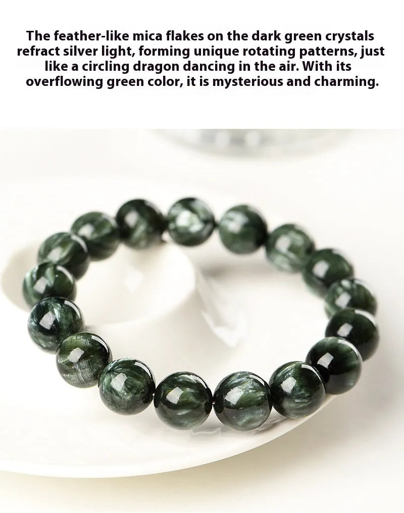 Natural green dragon crystal bracelet with round beads and traditional ruyi design elements