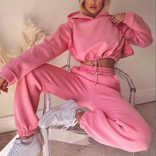 Stylish Women's 2-Piece Tracksuit Set with Hoodie in a variety of vibrant colors including pink, purple, black, blue, and more