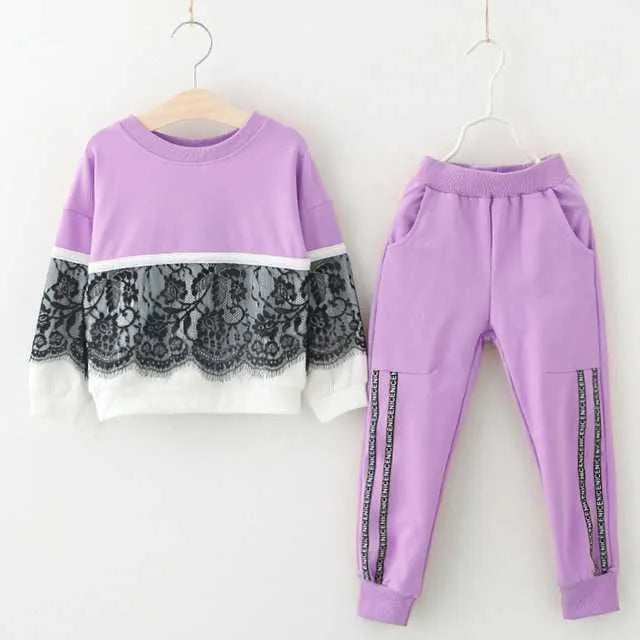Irls knitted autumn kids pants and shirt suit for girls in purple, Nordic polyester cotton style, sizes 3T to 7
