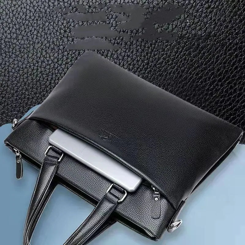 Men's black and brown PU leather shoulder messenger bag with splicing details