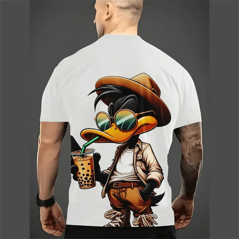 Men's loose fit short sleeve shirt with 3D cartoon print in milk silk fabric