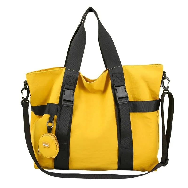Oxford cloth travel shoulder bag with coin purse in black, grey, or yellow colour options