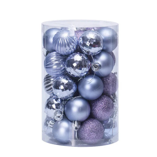 34-piece set of 4cm plastic Christmas balls in assorted colours with shiny finish for tree decoration