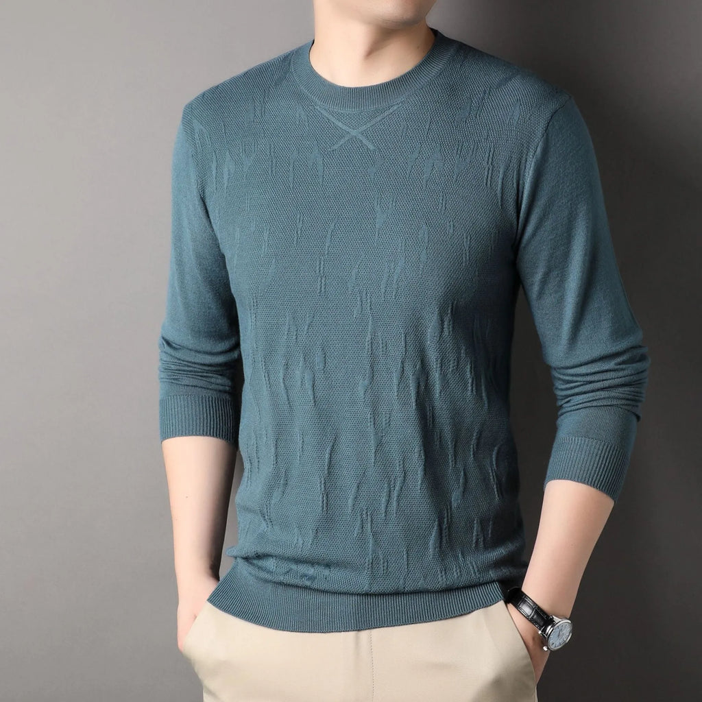 Loose fit mens solid colour polyester fibre long sleeve sweater in black, front view