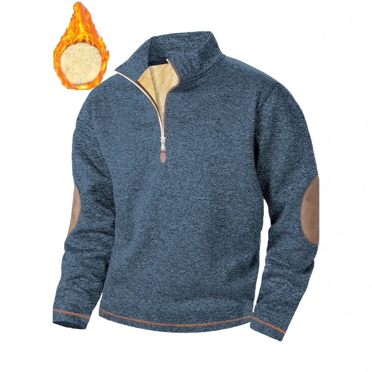 Men's stand-up collar thick zipper sweater jacket, casual jacquard pullover, slim fit, long sleeve, no hood, polyester blend