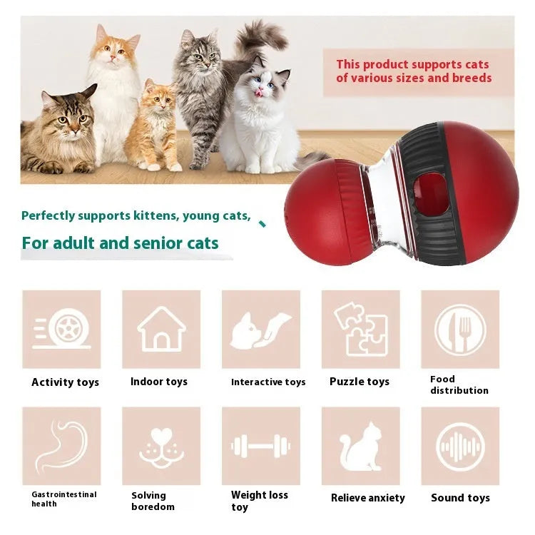 Plastic rotating cat toy with sound and food dropping ball measuring 155mm