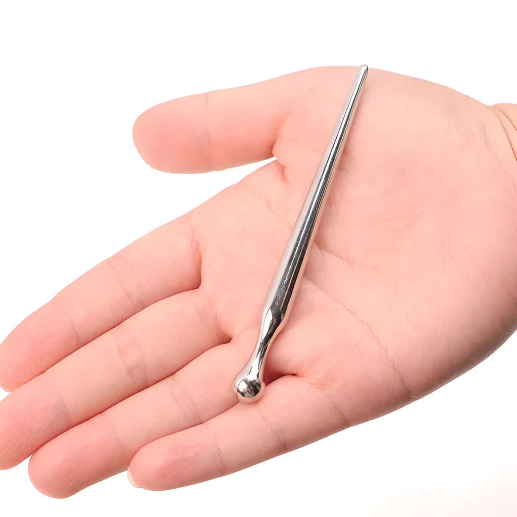Silver metal urethral plug stick with horse eye tip and graduated round beads