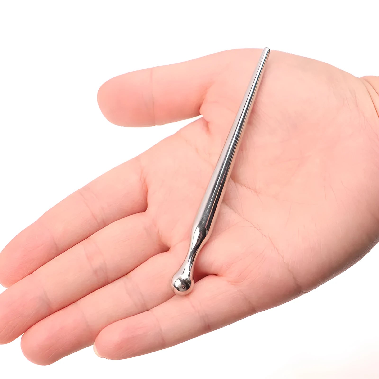 Silver metal urethral plug stick with horse eye tip and graduated round beads