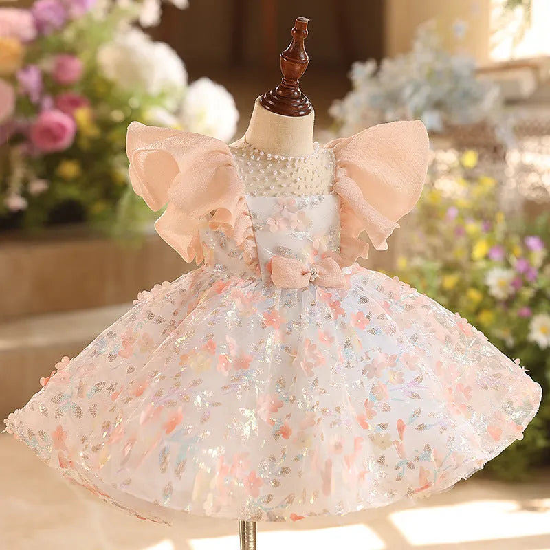 Children's polyester princess dress in floral colour for height 80-150cm for birthday parties