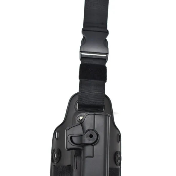 Tactical leg holster bag with waist plate and quick-pull fastener in green colour