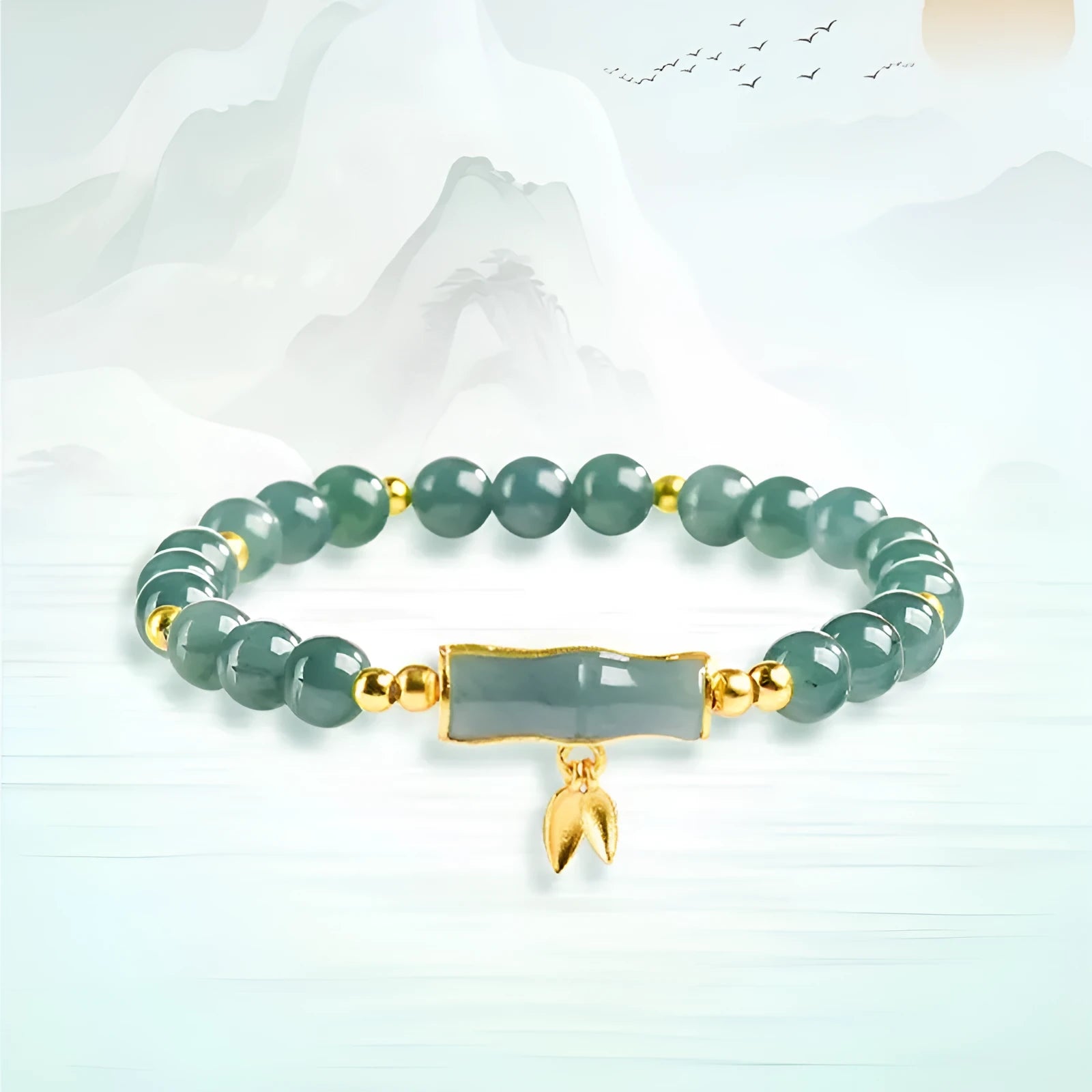 Women's high-rise bracelet with blue water round jade beads on S925 silver.