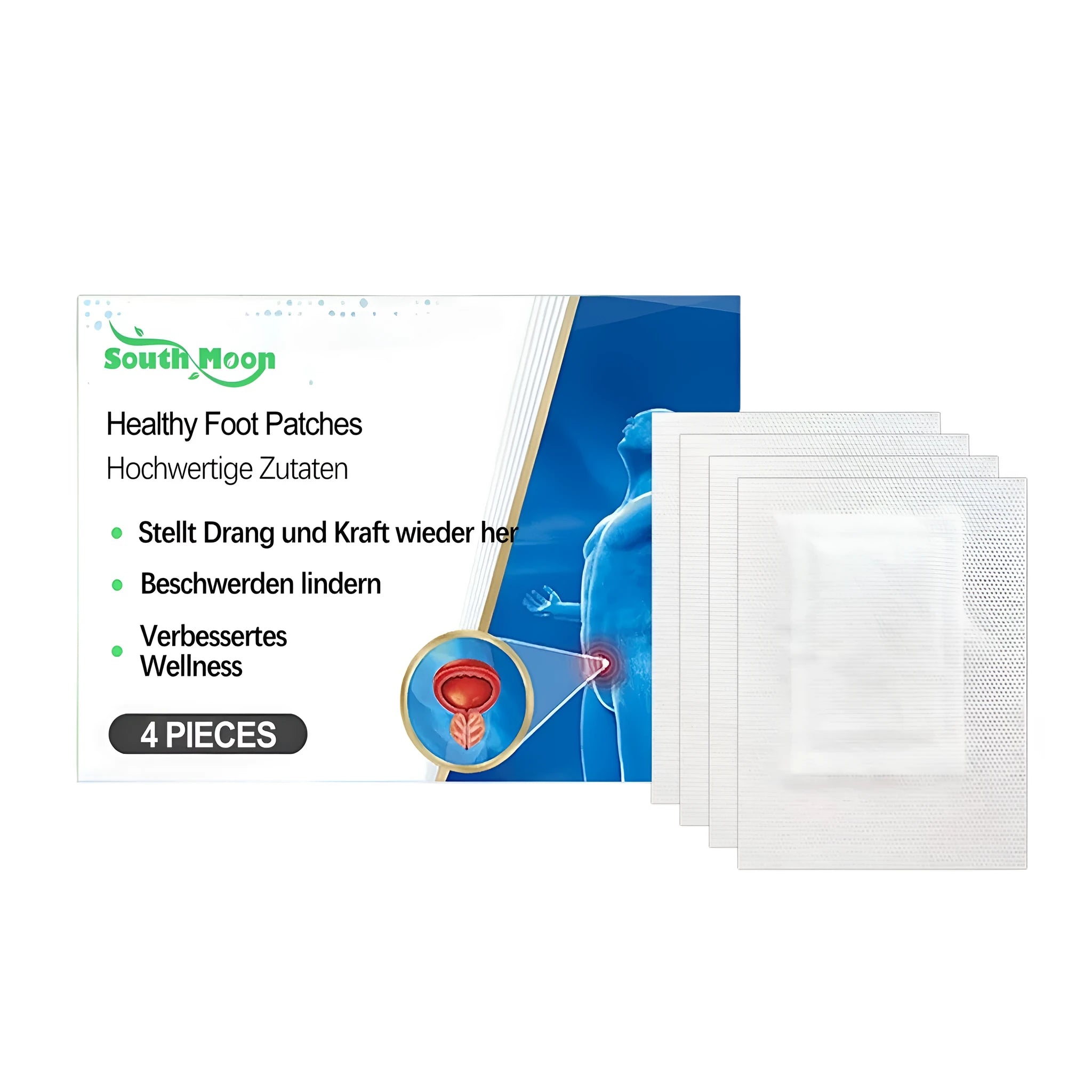 A pack of four natural healthy foot patches containing ginger, mugwort root, and lavender oil.