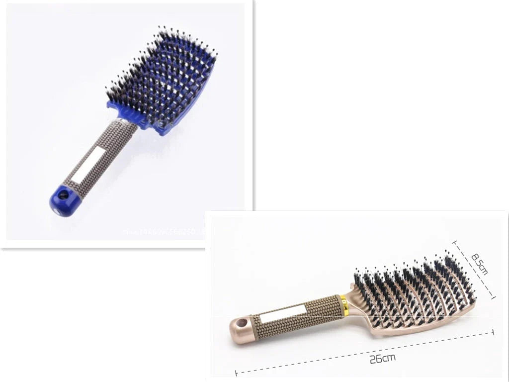 Detangling hairbrush with bristle and nylon teeth for effortless hair management and scalp massage