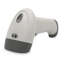 Youku M2 white serial port handheld 1D red light barcode scanner with USB cable on a desk