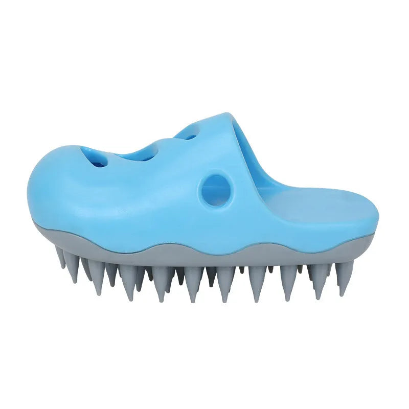 TPR rubber dog bath massage brush in blue and yellow with different bristle patterns