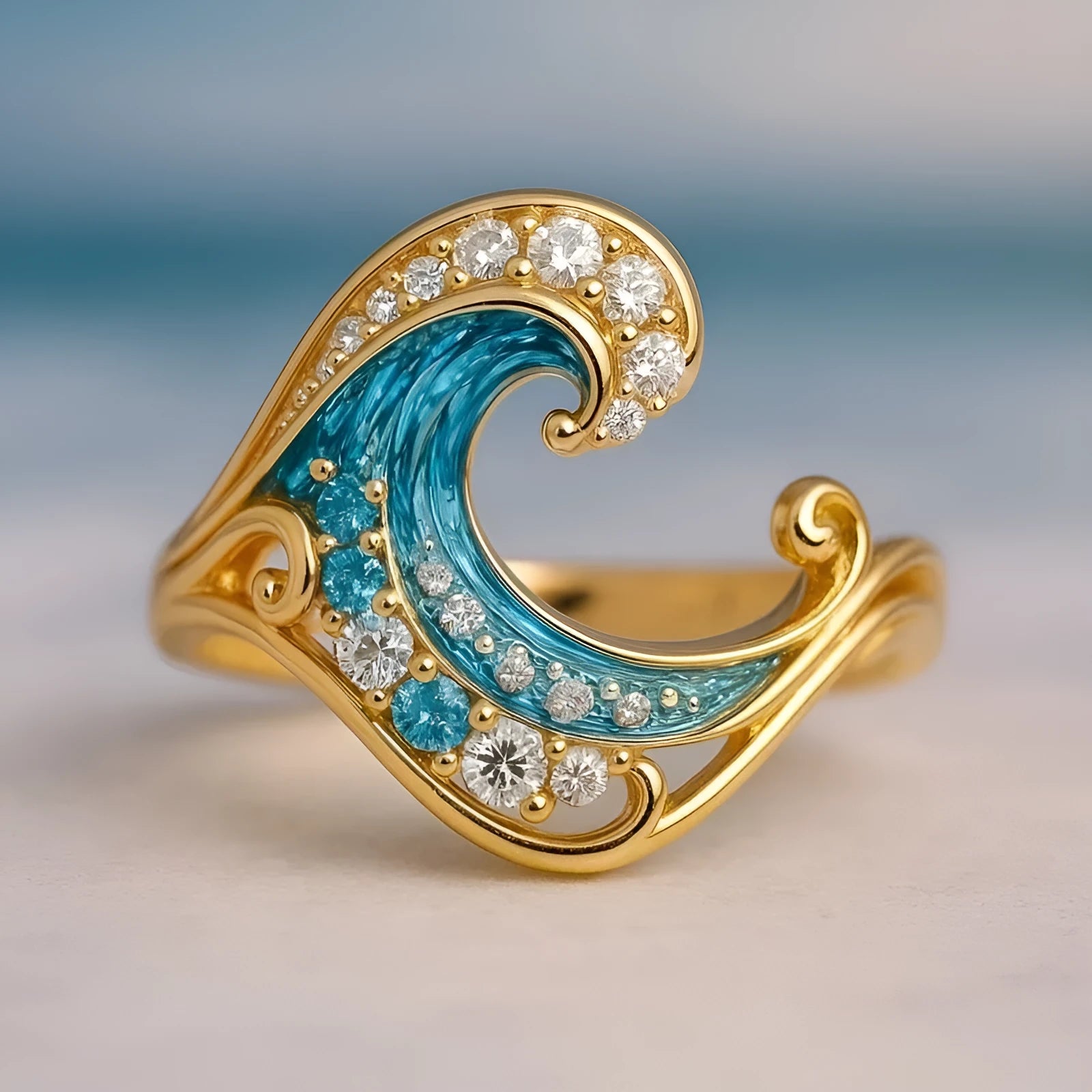 Gold-coloured Hailang spray series fashion ring with micro inlay detailing on a zinc alloy band.