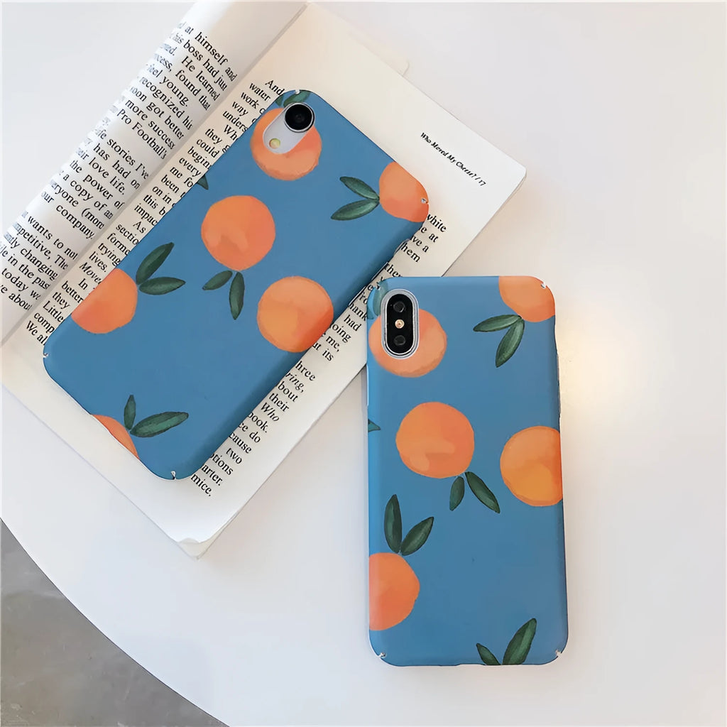 Orange retro plastic iPhone back cover case with water and blue background design