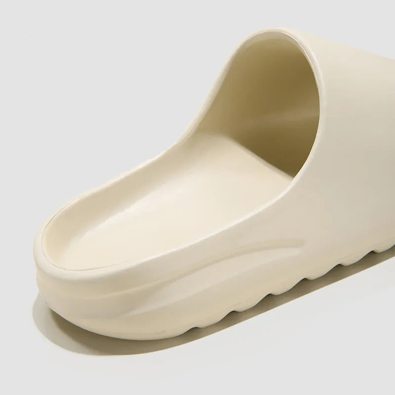Women's thick sole heightened slippers in beige, black, or fruit green with EVA non-slip sole and arch support footbed.