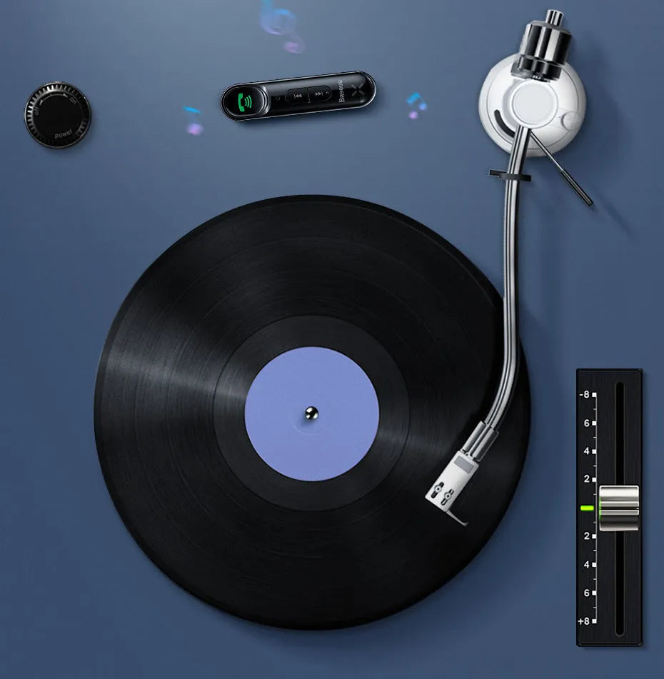 Black car Bluetooth receiver 5.0 with 3.5mm audio output and microphone