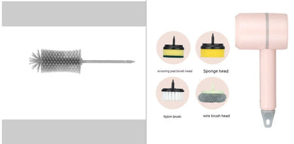 Cordless rechargeable electric cleaning brush with interchangeable brush heads for cleaning kitchen, bathtub, and tile surfaces