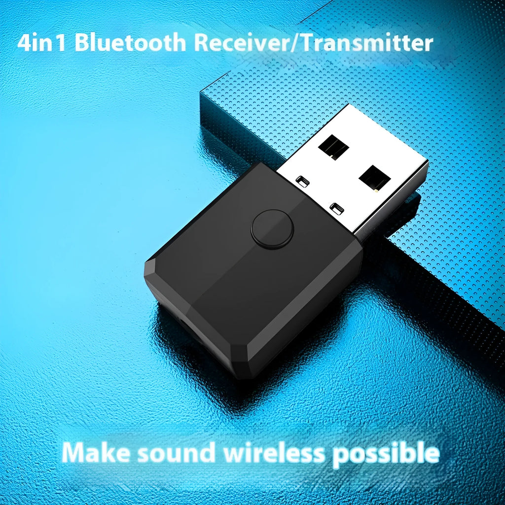 Black four-in-one USB Bluetooth transmitter receiver adapter with 3.5mm interface and data cable