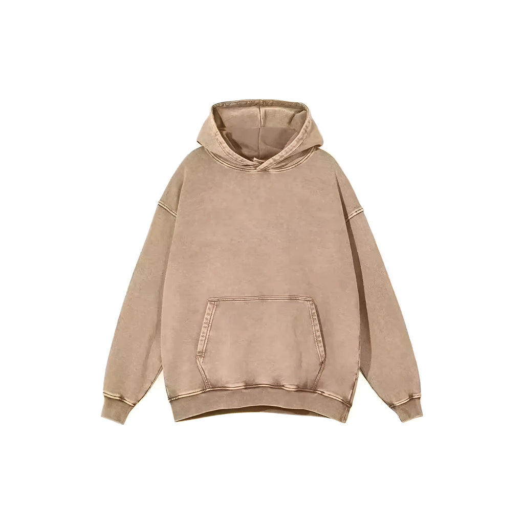Men's retro washed cotton sweater in loose fit with collarless design and drop-shoulder sleeves