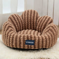 Petal cat nest thickened warm kennel in light blue or coffee striped flower nest, sizes small medium large