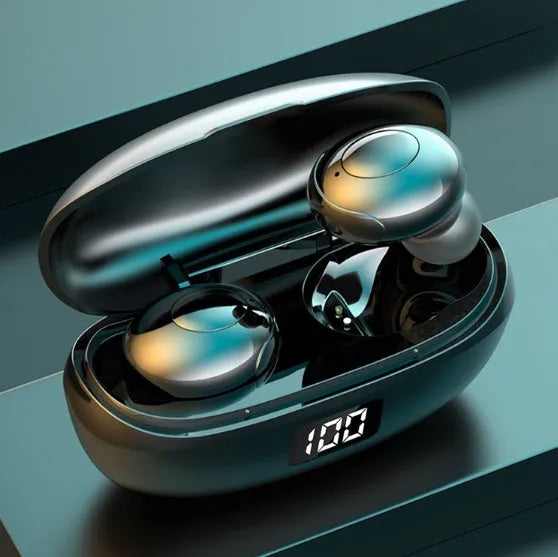 Black and white wireless Bluetooth in-ear headphones with Type-C charging case