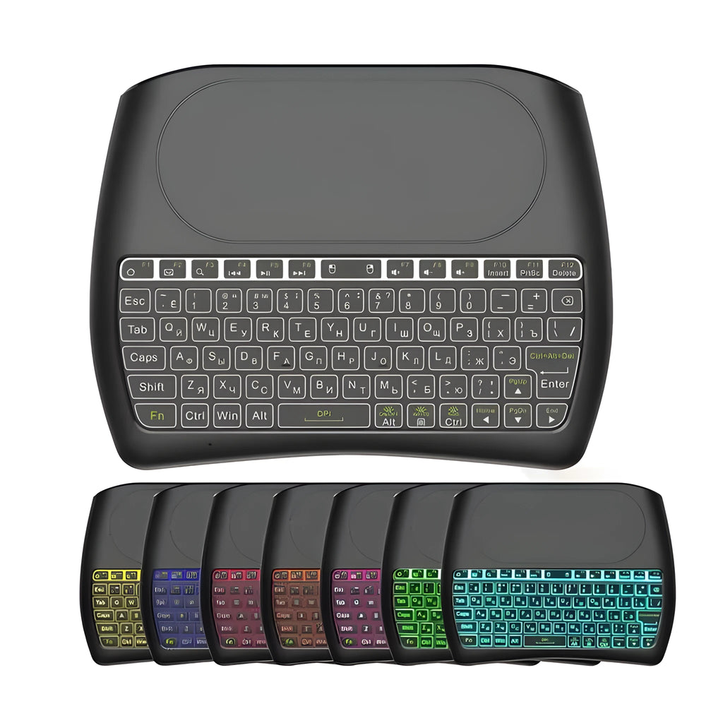 Black D8 Pro wireless mini keyboard with built-in touchpad and 78 QWERTY keys