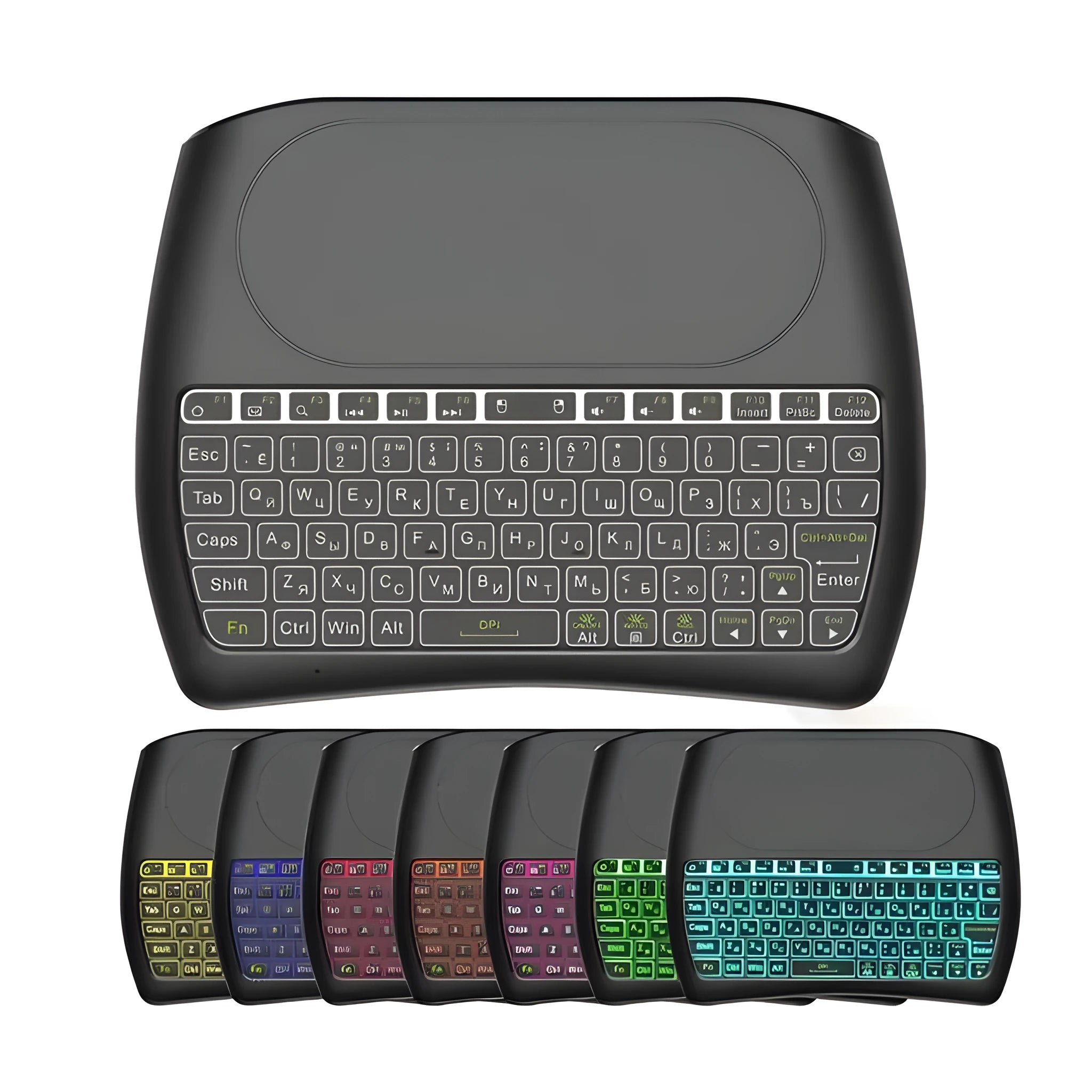 Black D8 Pro wireless mini keyboard with built-in touchpad and 78 QWERTY keys