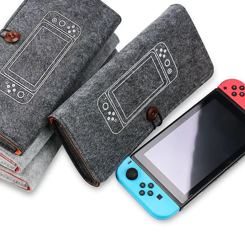 Felt pouch bag for Nintendo Switch with game card slots and double-layer storage