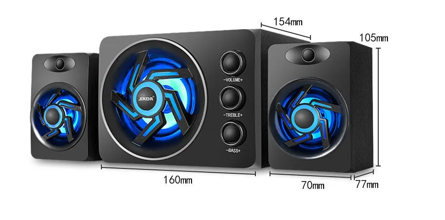 SADA D-209 Mini Bluetooth Speaker – small wooden computer speaker with 2.1 channels, black colour option