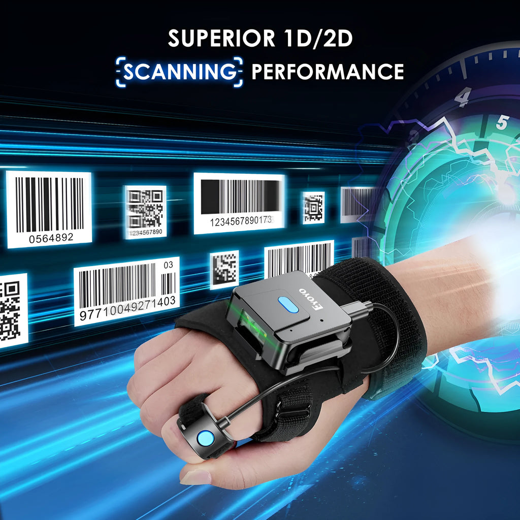 Portable wrist-mounted barcode scanner gloves with Bluetooth wireless connectivity