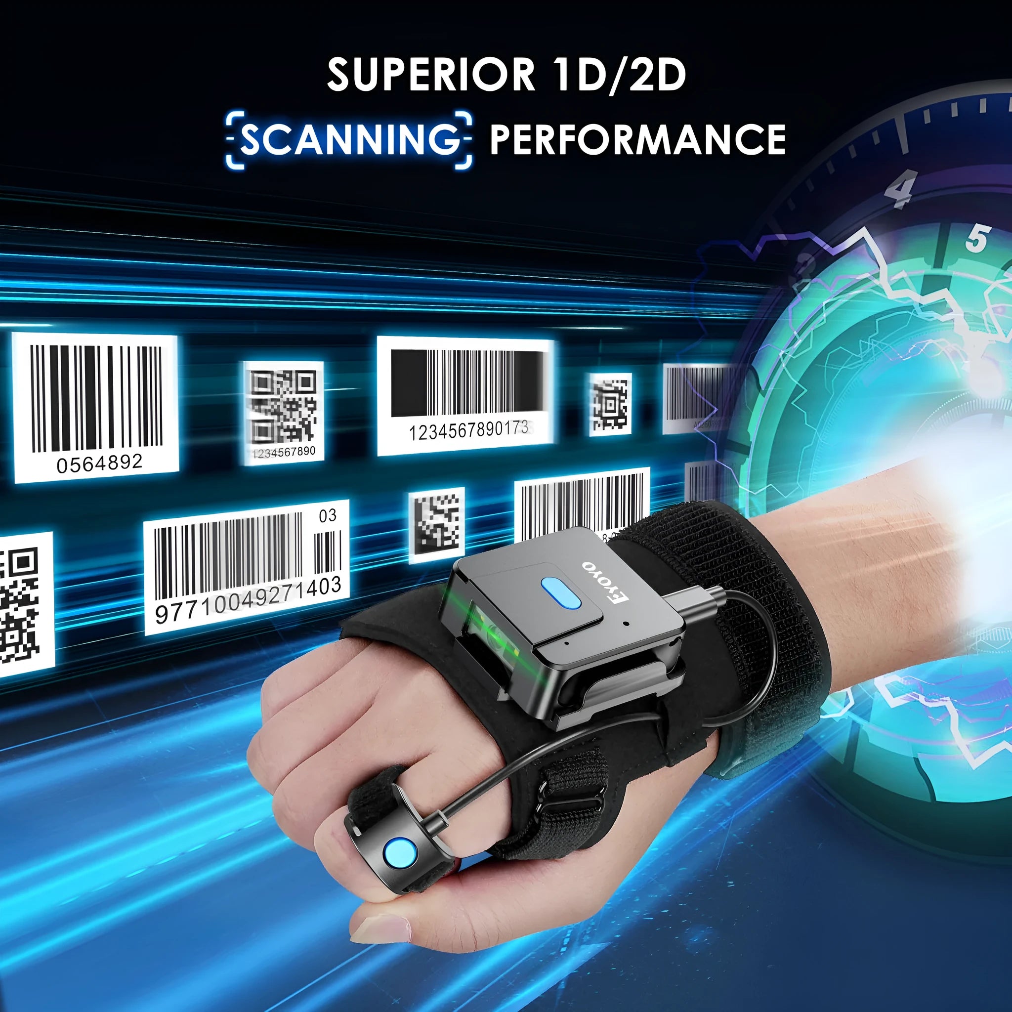 Portable wrist-mounted barcode scanner gloves with Bluetooth wireless connectivity