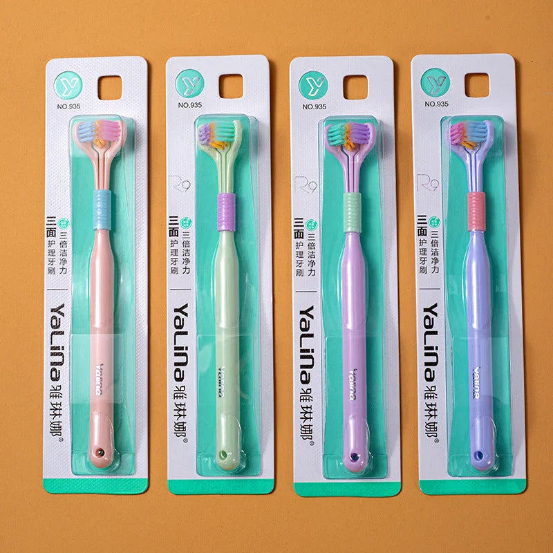 3-in-1 Soft Bristle Toothbrush with Tri-Sided Brush Head and Temperature-Responsive Bristles