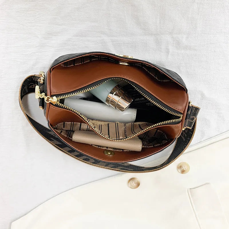 Soft PU leather messenger bag with sewing thread detail, 23x14x11cm, available in black and white