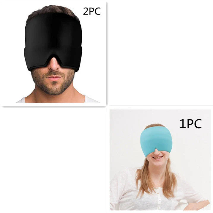 Soothing ice gel eye mask for headache relief, featuring a cooling gel pack and premium elastic cloth for a comfortable fit