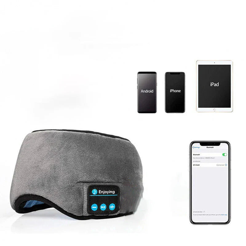 Wireless Bluetooth 5.0 Eye Mask with integrated music player, speakers, and microphone for hands-free calling