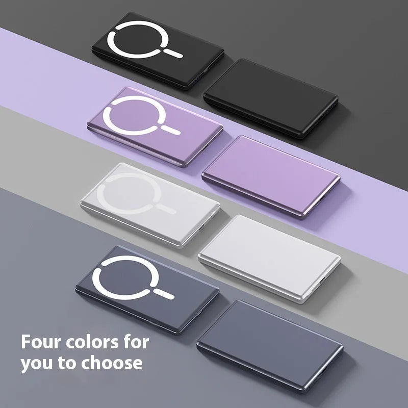 Ultra-thin 9mm magnetic power bank in dark grey, silver, black or violet colours