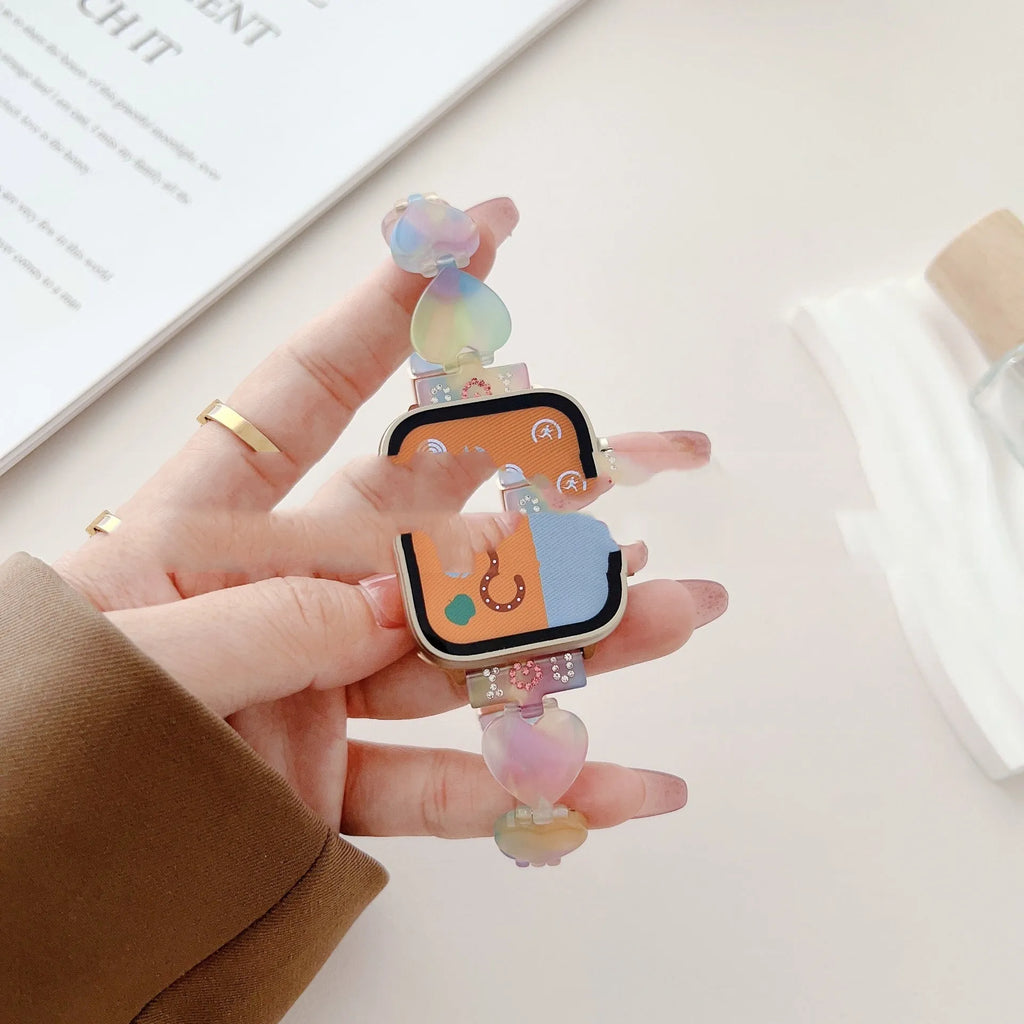 Resin Apple Watch strap in 20mm and 38-49mm sizes with colour options including Blue Graffiti and Aurora Magic
