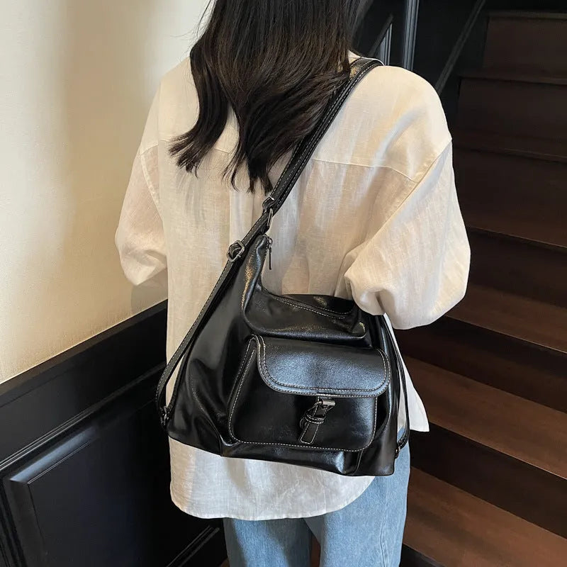 Summer fashion all-match shoulder bag in PU with horizontal square shape and double shoulder straps