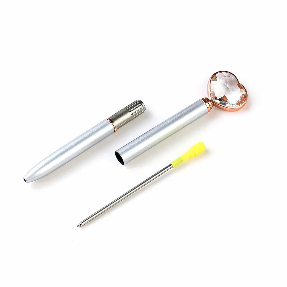 Creative Crystal Love Ball Diamond Metal Pen in gold, rose gold, and silver colours.